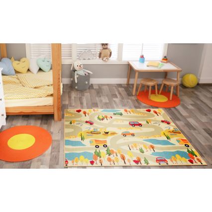 Lastenmatto STELLA STREETS 100x150 cm beige/kaupunki