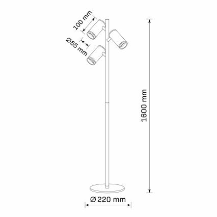 Lattialamppu PARIISI 3xGU10/12W/230V musta