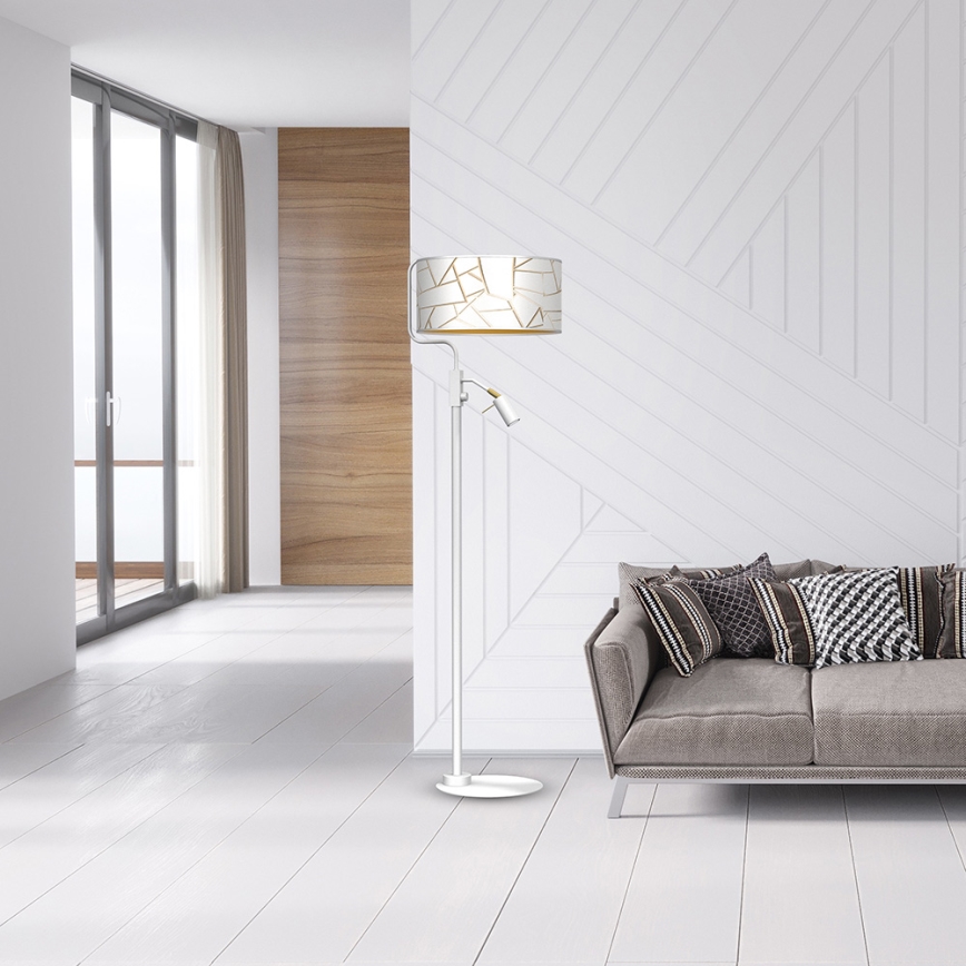 Lattialamppu ZIGGY 1xE27/40W/230V + 1xGU10/MR11/7W valkoinen/kulta