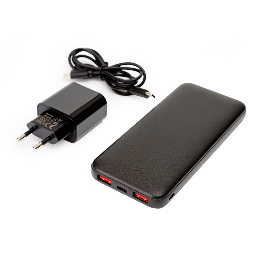 Laturi 10000 mAh + adapteri 20W Power Delivery + USB-C/USB-C kaapeli 1m musta