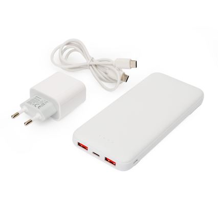 Laturi 10000 mAh + adapteri 20W Power Delivery + USB-C/USB-C kaapeli 1m valkoinen