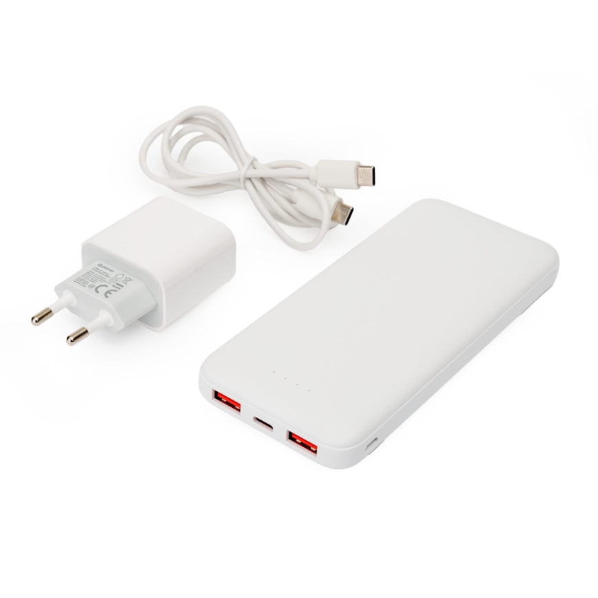 Laturi 10000 mAh + adapteri 20W Power Delivery + USB-C/USB-C kaapeli 1m valkoinen