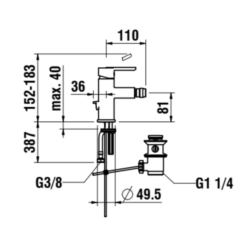 LAUFEN H3410810041141 - Bidet hanakulma + ylivuotoaukolla varustettu hana LUA kiiltävä kromi