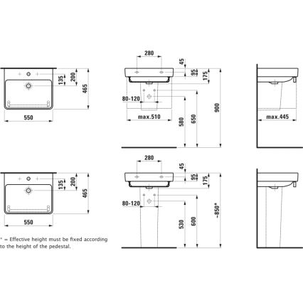 LAUFEN H8109620001041 - PRO 55x46,5 cm tasoon/seinään asennettava pesuallas, keramiikka/valkoinen