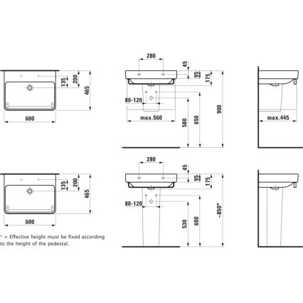LAUFEN H8109630001091 - Altaan asennus tasolle/seinään PRO 60x46,5 cm keramiikka/valkoinen