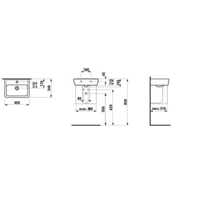 LAUFEN H8119510001041 - PRO pesuallas tasoon tai seinään asennettava 45 x 34 cm, keramiikka, valkoinen