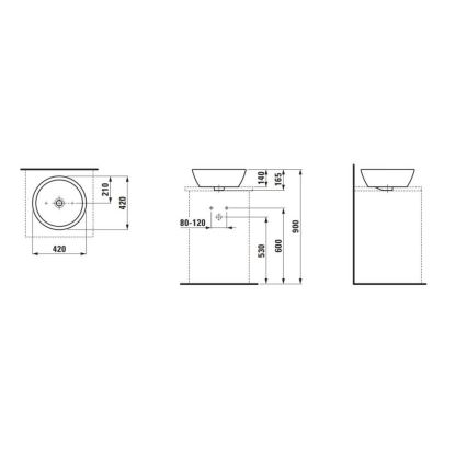 LAUFEN H8129620001091 - PRO-tasoon asennettava pesuallas, halkaisija 42 cm, keraaminen/valkoinen