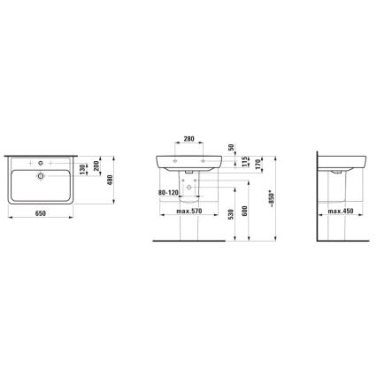 LAUFEN H8189530001041 - Altaan asennuslevylle/seinään PRO 65x48 cm keramiikka/valkoinen