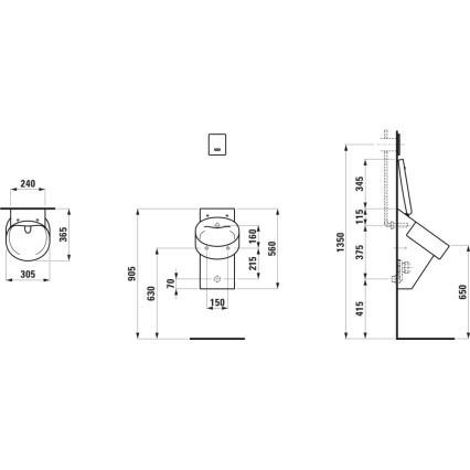 LAUFEN H8402810200001 - Pissuaari rei'illä VAL-kannelle, takasyöttö, takapoisto, keraaminen/kiiltävän musta