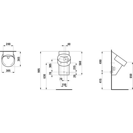 LAUFEN H8402867160001 - Sensorinen pisuaari VAL 230V, takaliitäntä, takaviemäri, keramiikka/mattamusta