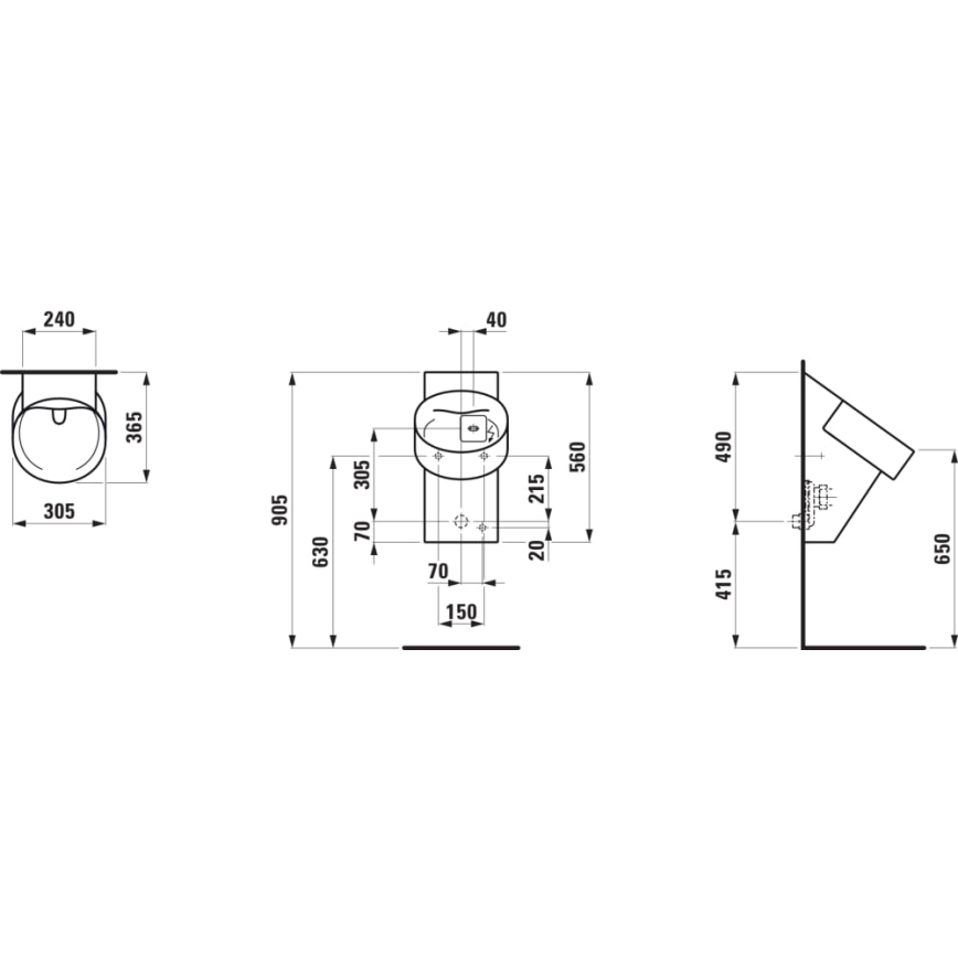 LAUFEN H8402867160001 - Sensorinen pisuaari VAL 230V, takaliitäntä, takaviemäri, keramiikka/mattamusta