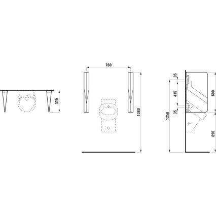LAUFEN H8472807160001 - Urinaalien jakoseinä VAL 69x37 cm keramiikka/mattamusta