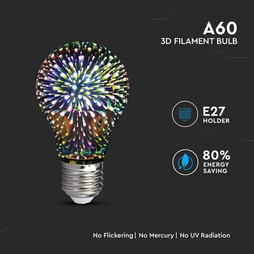 LED 3D Koristepolttimo FILAMENT A60 E27/3W/230V 3000K