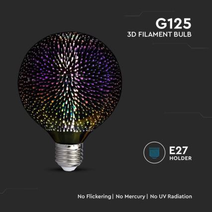 LED 3D Koristepolttimo FILAMENT G125 E27/4W/230V 3000K