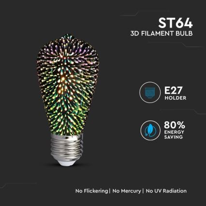 LED 3D koristepolttimo FILAMENT ST64 E27/3W/230V 3000K