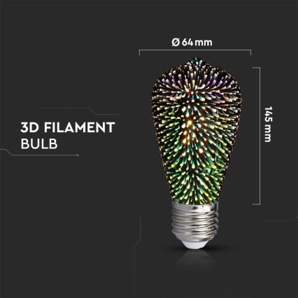 LED 3D koristepolttimo FILAMENT ST64 E27/3W/230V 3000K