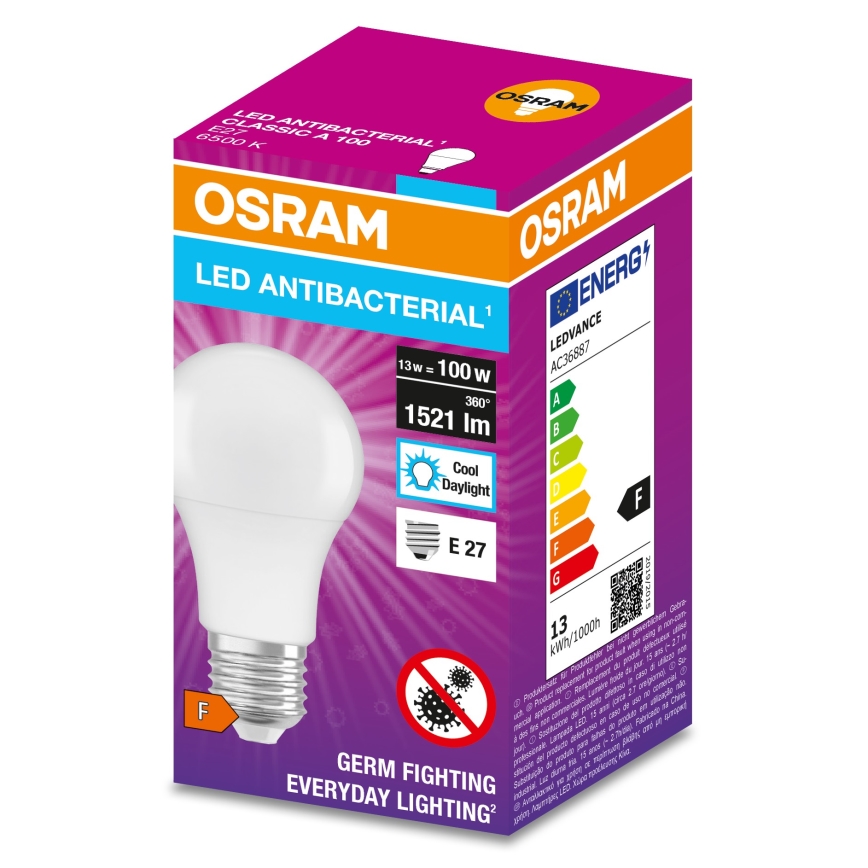 LED Antibakteerinen polttimo A100 E27/13W/230V 6500K - Osram