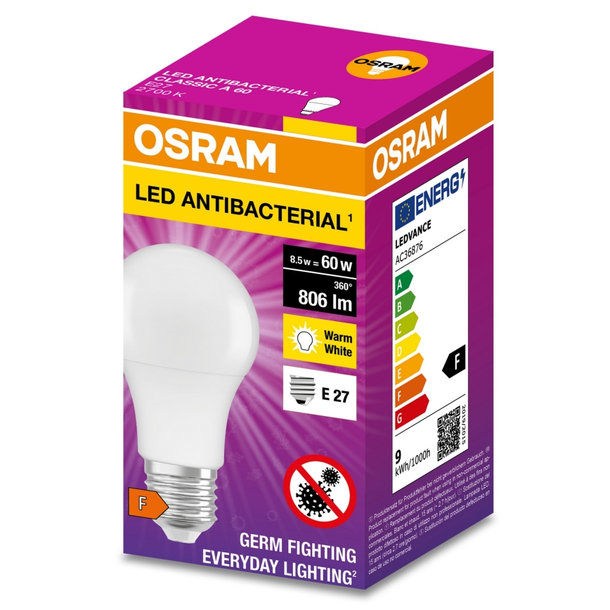 LED Antibakteerinen polttimo A60 E27/8,5W/230V 2700K - Osram