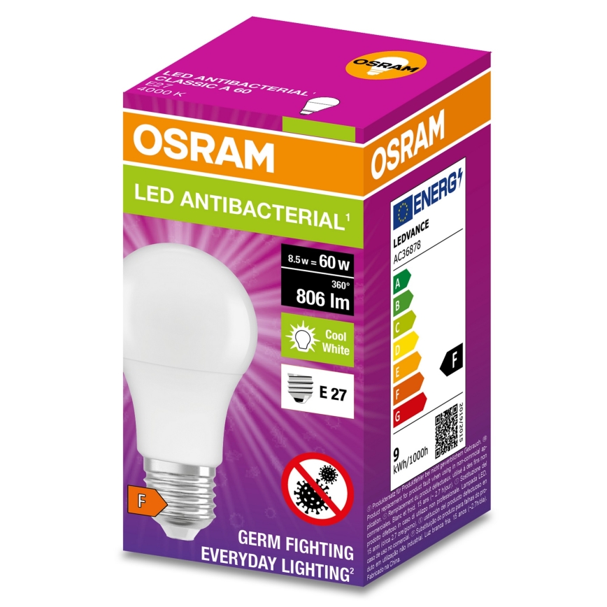 LED Antibakteerinen polttimo A60 E27/8,5W/230V 4000K - Osram