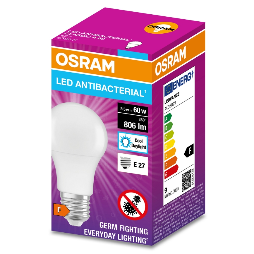 LED Antibakteerinen polttimo A60 E27/8,5W/230V 6500K - Osram