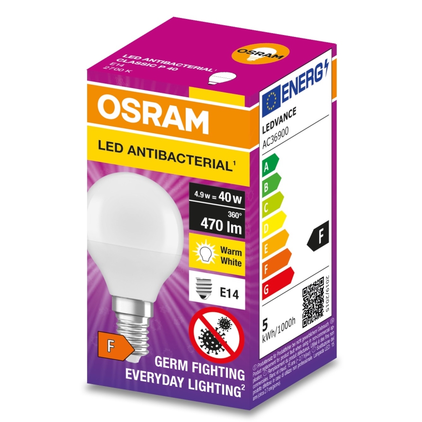 LED Antibakteerinen polttimo P40 E14/4,9W/230V 2700K - Osram