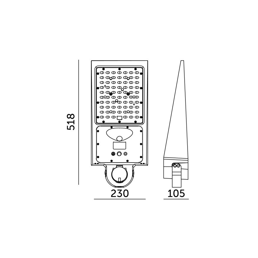 LED himmennettävä aurinkokäyttöinen katulamppu anturilla STREET LED/30W/9,6V 3000/4000K 6000 mAh IP65 + kauko-ohjain