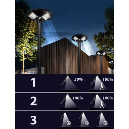 LED himmennettävä aurinkokäyttöinen katuvalaisin anturilla LED/15W/6V 11000 mAh 6500K IP65 musta + kaukosäädin
