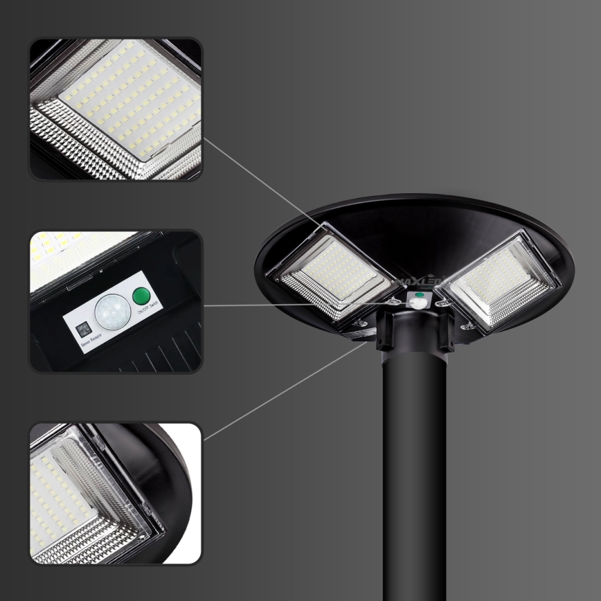 LED himmennettävä aurinkokäyttöinen katuvalaisin anturilla LED/15W/6V 11000 mAh 6500K IP65 musta + kaukosäädin