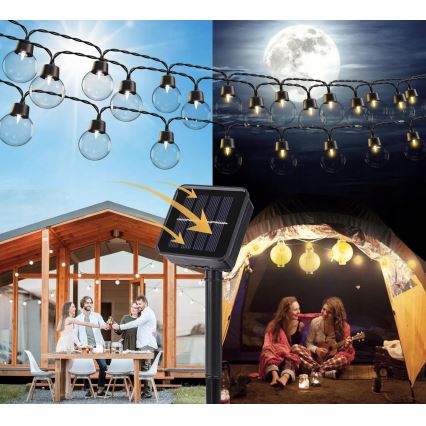 LED-aurinkokäyttöinen koristevalosarja 30 LED/8 toimintoa 500 mAh 10,6 m IP67 lämmin valkoinen