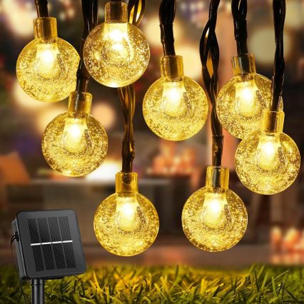 LED-aurinkokäyttöinen koristevalosarja 50xLED/8 toimintoa 500 mAh 9,5 m IP67 lämmin valkoinen
