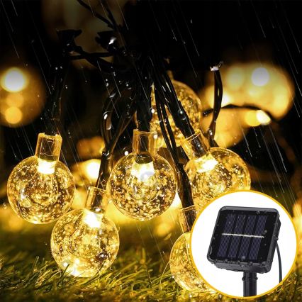 LED-aurinkokäyttöinen koristevalosarja 50xLED/8 toimintoa 500 mAh 9,5 m IP67 lämmin valkoinen
