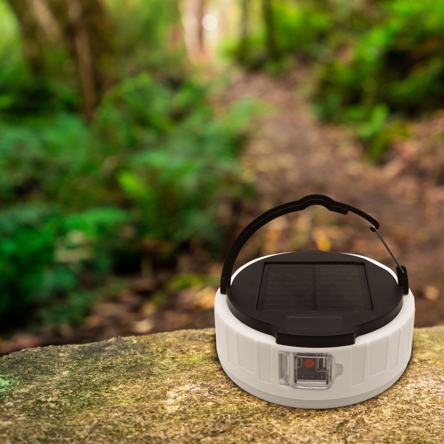 LED himmennettävä ladattava aurinkokäyttöinen lamppu powerbank-toiminnolla K3 LED/2W/5,5V 6500K IPX4 2400 mAh musta/valkoinen