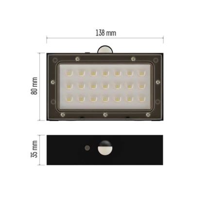 LED aurinkokennovalo liiketunnistimella LED/3,7V 1200mAh 4000K IP65 musta