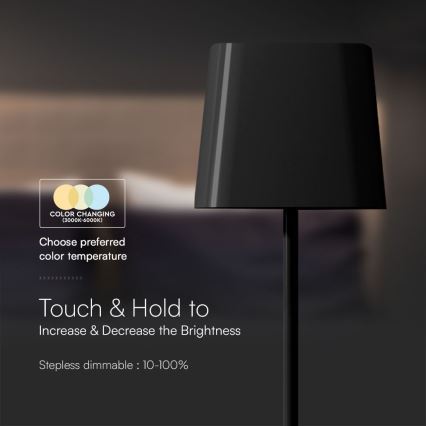 LED aurinkokennolla varustettu himmennettävä magneettinen kosketuslatauksella toimiva pöytävalaisin LED/5W/5V 3000-6000K 3600 mAh IP65 musta