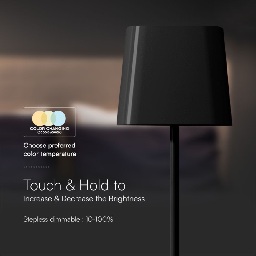 LED aurinkokennolla varustettu himmennettävä magneettinen kosketuslatauksella toimiva pöytävalaisin LED/5W/5V 3000-6000K 3600 mAh IP65 musta