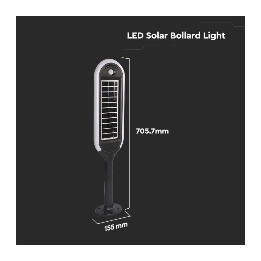 LED aurinkokäyttöinen pylväsvalaisin anturilla BOLLARD LED/5W/5,5V 70 cm 3000K IP65 2000 mAh