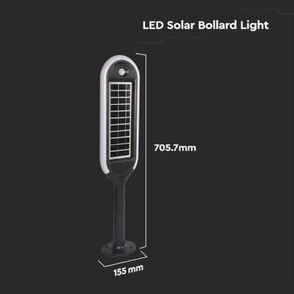 LED aurinkokäyttöinen pylväsvalaisin anturilla BOLLARD LED/5W/5,5V 70 cm 4000K IP65 2000 mAh