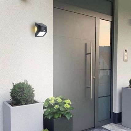 Aurinkokäyttöinen LED-seinävalaisin tunnistimella LED/3W/3,7V 3000/4000K 1200 mAh IP54 musta