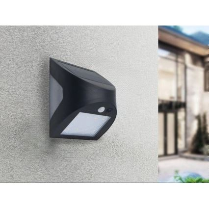 Aurinkokäyttöinen LED-seinävalaisin tunnistimella LED/3W/3,7V 3000/4000K 1200 mAh IP54 musta