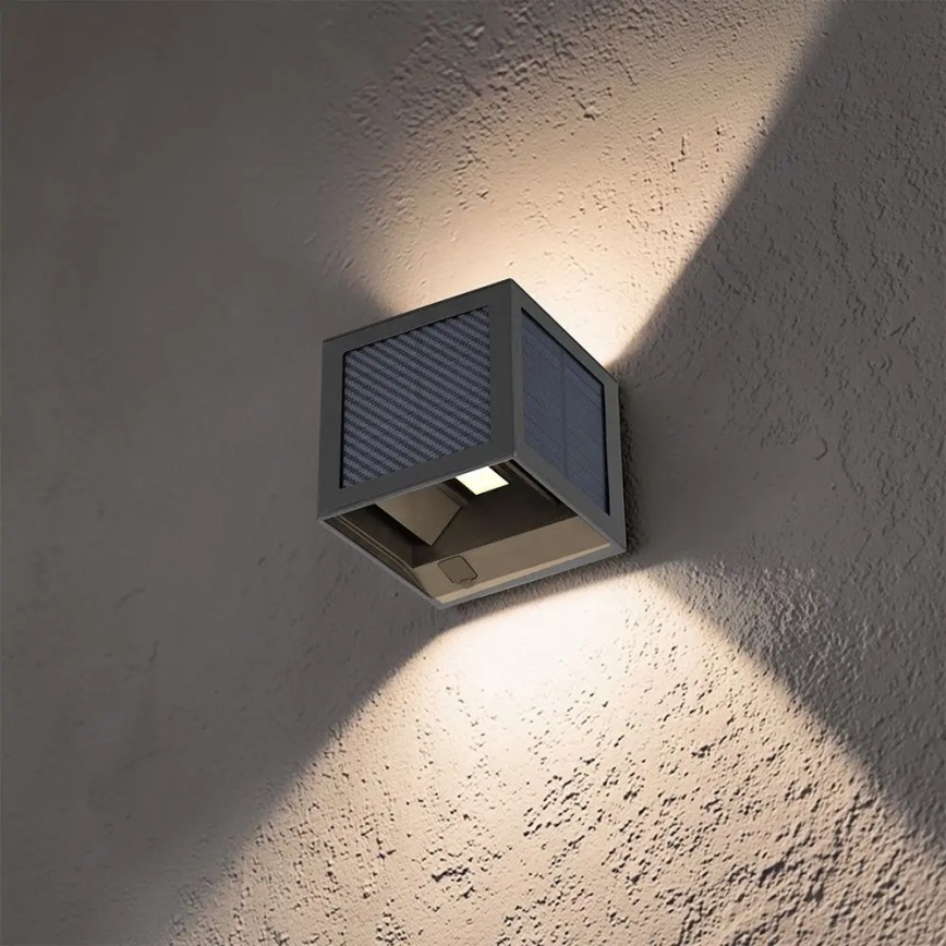 LED-aurinkoseinävalaisin tunnistimella LED/9W/3,7V 3000/4000/6000K IP65 2600 mAh musta