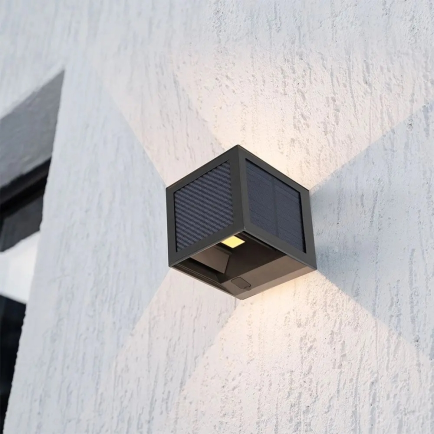 LED-aurinkoseinävalaisin tunnistimella LED/9W/3,7V 3000/4000/6000K IP65 2600 mAh musta