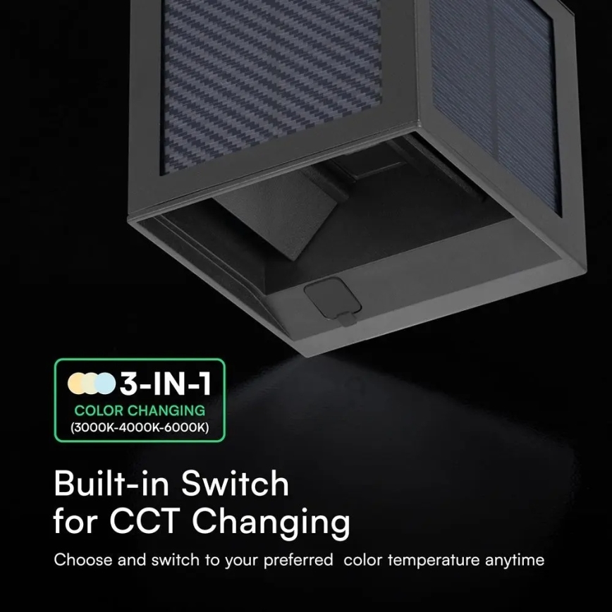 LED-aurinkoseinävalaisin tunnistimella LED/9W/3,7V 3000/4000/6000K IP65 2600 mAh musta