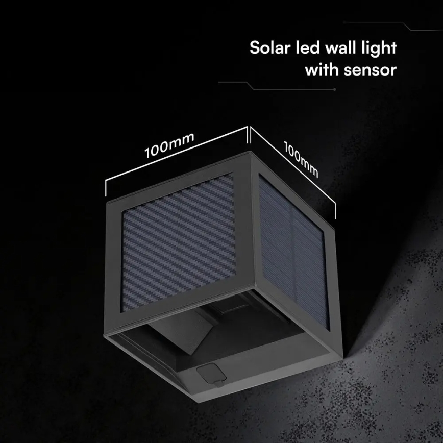 LED-aurinkoseinävalaisin tunnistimella LED/9W/3,7V 3000/4000/6000K IP65 2600 mAh musta