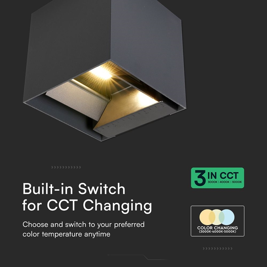 LED-aurinkokäyttöinen seinävalaisin anturilla LED/9W/5V 3000/4000/5000K IP65 2600 mAh antrasiitti