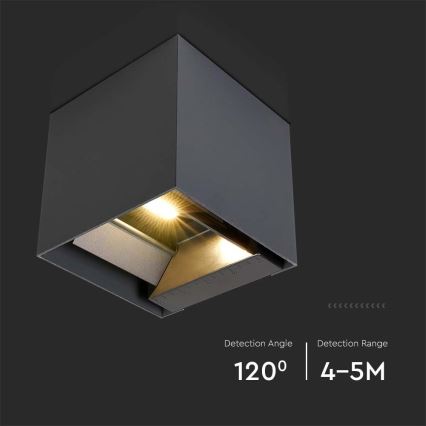 LED-aurinkokäyttöinen seinävalaisin anturilla LED/9W/5V 3000/4000/5000K IP65 2600 mAh antrasiitti
