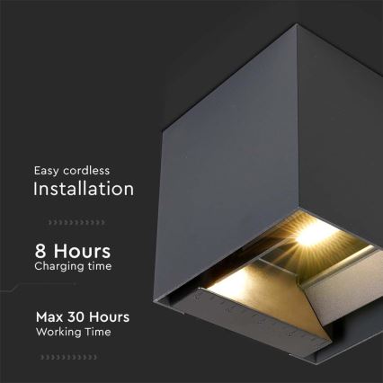 LED-aurinkokäyttöinen seinävalaisin anturilla LED/9W/5V 3000/4000/5000K IP65 2600 mAh antrasiitti