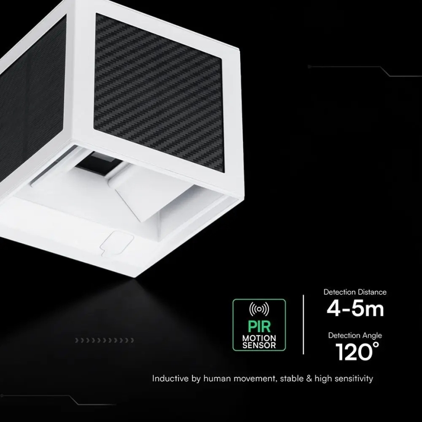 LED-aurinkokennoseinävalaisin anturilla 9W/3,7V 3000/4000/6000K IP65 2600 mAh valkoinen