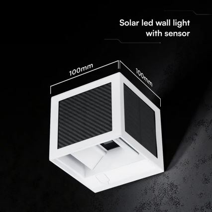 LED-aurinkokennoseinävalaisin anturilla 9W/3,7V 3000/4000/6000K IP65 2600 mAh valkoinen