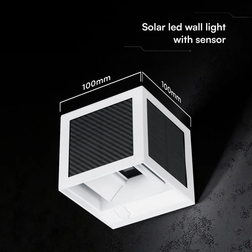 LED-aurinkokennoseinävalaisin anturilla 9W/3,7V 3000/4000/6000K IP65 2600 mAh valkoinen