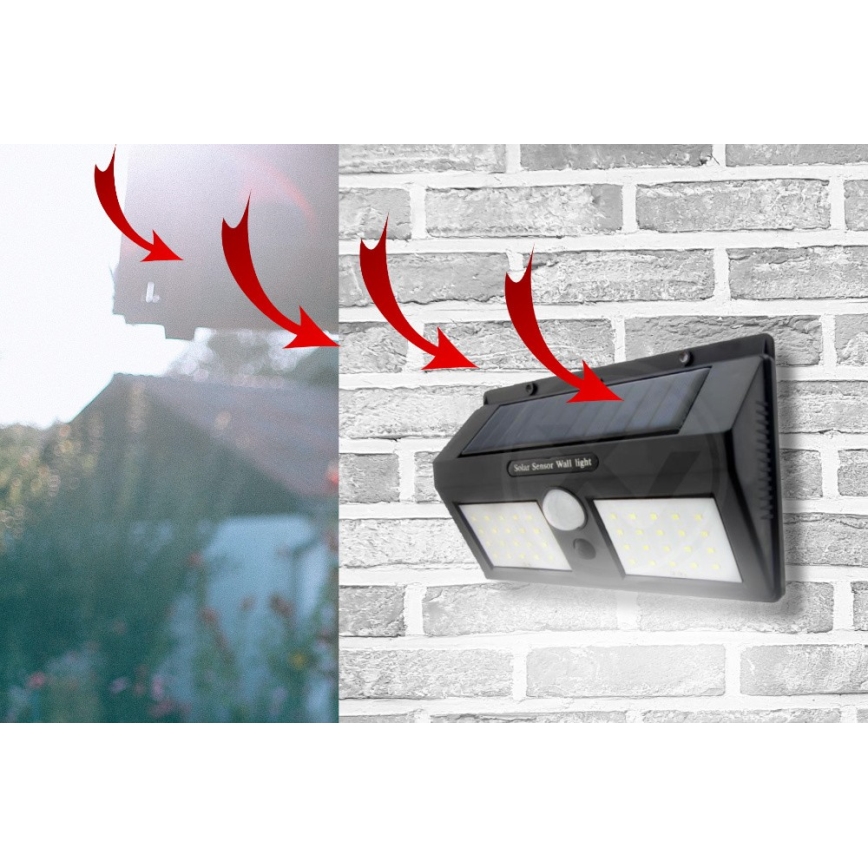 LED-aurinkokäyttöinen seinävalaisin tunnistimella LED/1,2W/3,7V 1200 mAh IP44